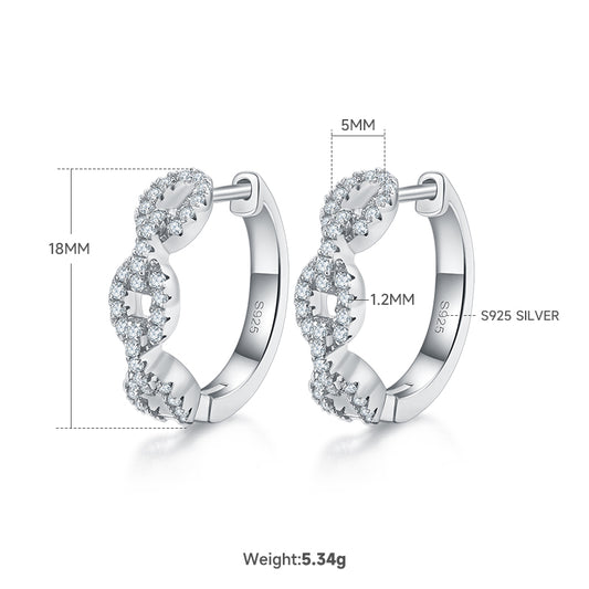 6g 18mm S925 Sterling Silver Twisted Chain Link Hoop Earrings  Moissanite Pave Huggie Hoops With GRA Certificate, Platinum Plated Jewelry Gift Box Set For Women