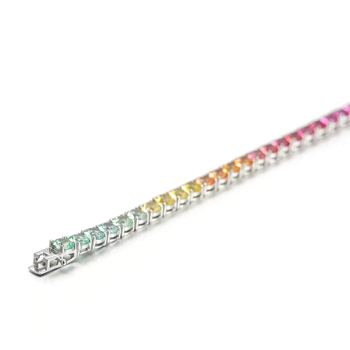 S925 Sterling Silver 5mm Rainbow Lab-Grown Gemstone Tennis Bracelet For Women Platinum Plated 7.5g Gift Box