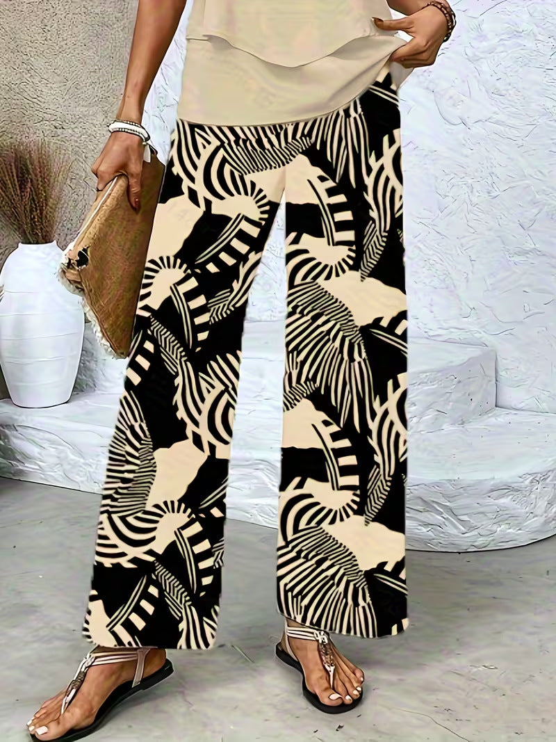 Digital-print Fashion Wide-leg Casual Pants For Island Vibes