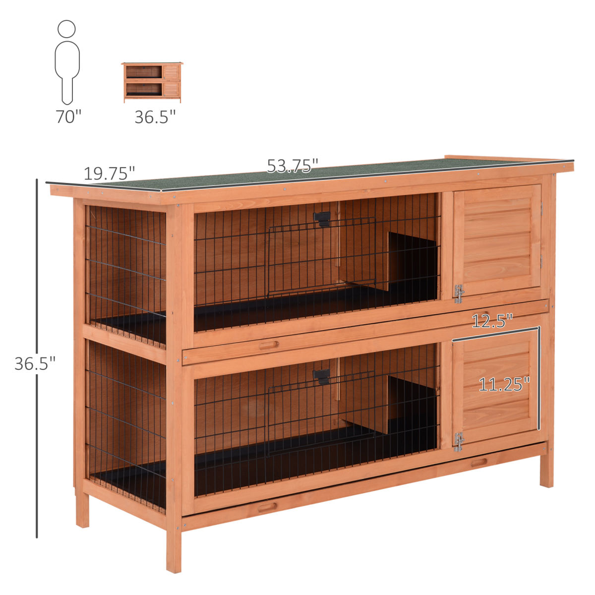 54" 2-Story Large Rabbit Hutch Bunny Cage Wooden Pet House Small Animal Habitat With Lockable Doors, No Leak Tray And Waterproof Roof For Rabbits, Chickens, Ducks, Outdoor/Indoor Natural