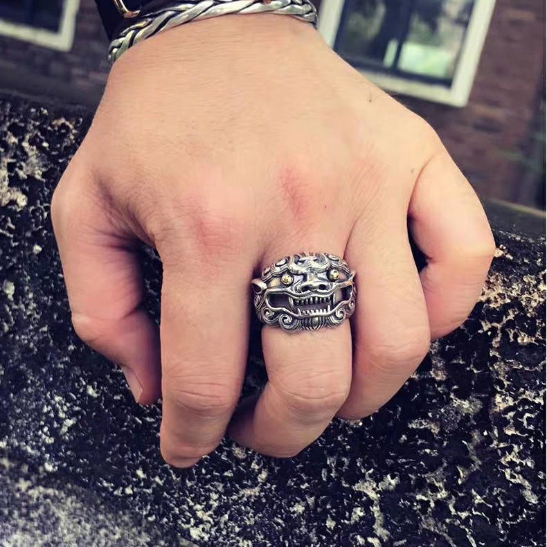 1pcs 925 Sterling Silver Retro Pixiu Statement Ring, Lucky Ethnic Style, Ideal For Birthdays & Men's Feng Shui Gifts