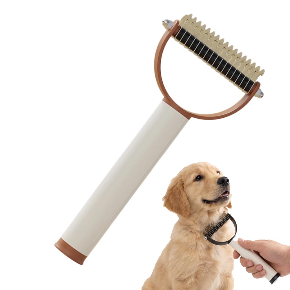 Double Sided Dematting Comb For Cats & Dogs, Undercoat Rake, Safe Deshedding Grooming Tool, Gentle Matt Remover Detangler For Long Thick Haired Pets, Ergonomic Pet Grooming Brush