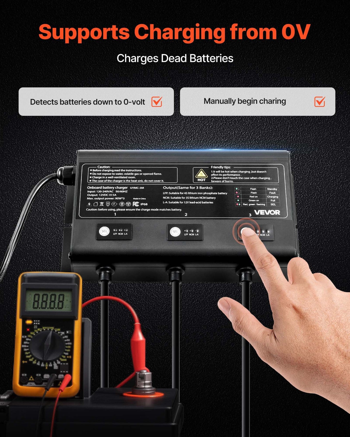 3-Bank 5A 12V Smart Marine Battery Charger Onboard IP68 Waterproof Boat RV Yacht