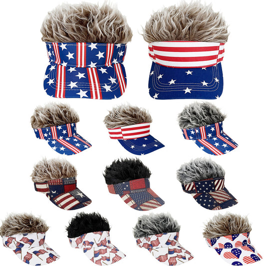 Simulation Wig Cap 250th Anniversary Baseball Cap Synthetic Short Hair Baseball Cap Spiked Hair Wig Hat Fake Hair Adjustable Sunshade Visor Fancy Performance Hip-Hop Headwear