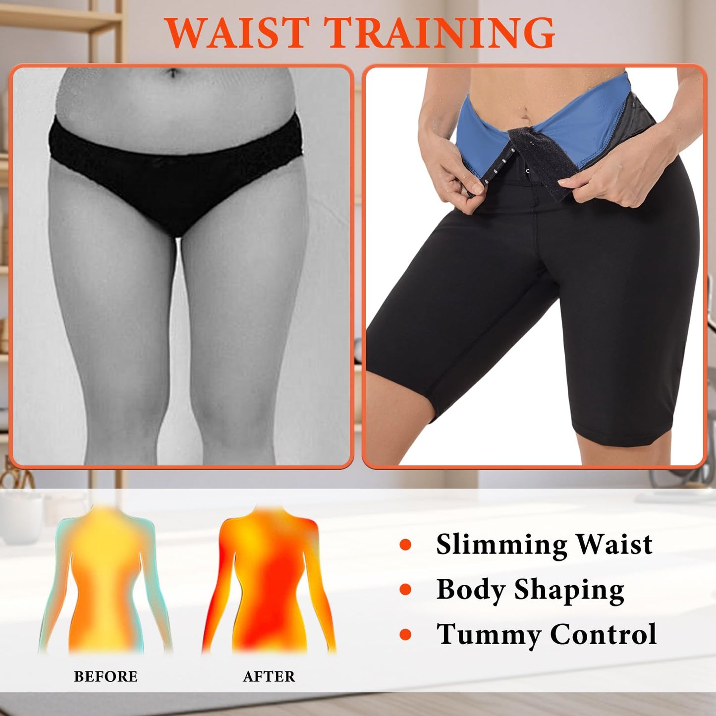 Sauna Sweat Shorts For Women High Waisted Stomach Waist Trainer Slimming Leggings Pants Body Shaper With Hooks