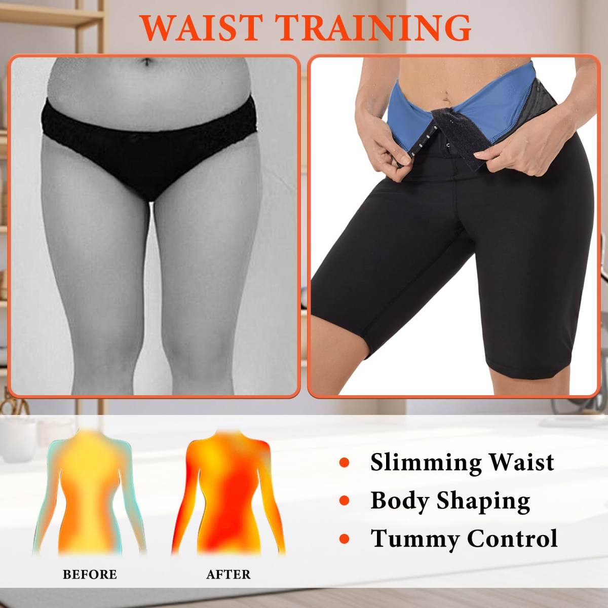 Sauna Sweat Shorts For Women High Waisted Stomach Waist Trainer Slimming Leggings Pants Body Shaper With Hooks
