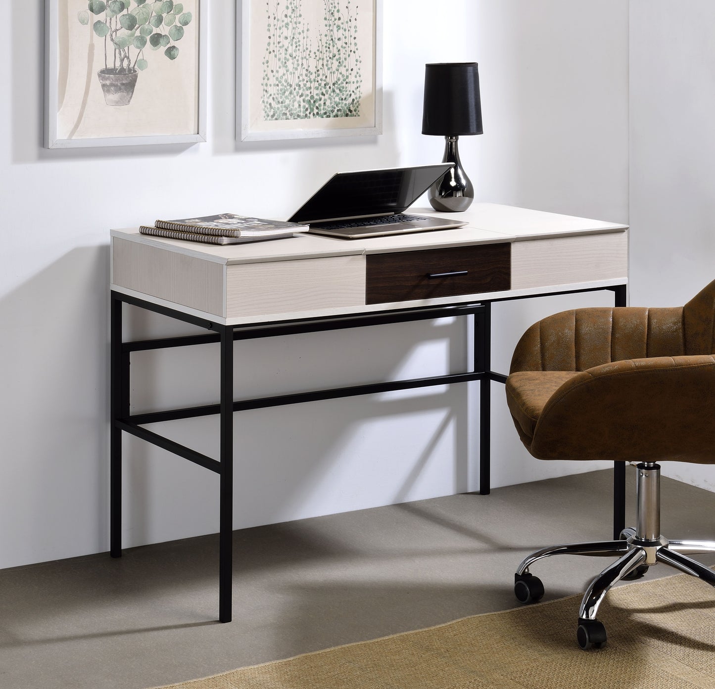 Verster Natural & Black Finish Writing Desk W USB