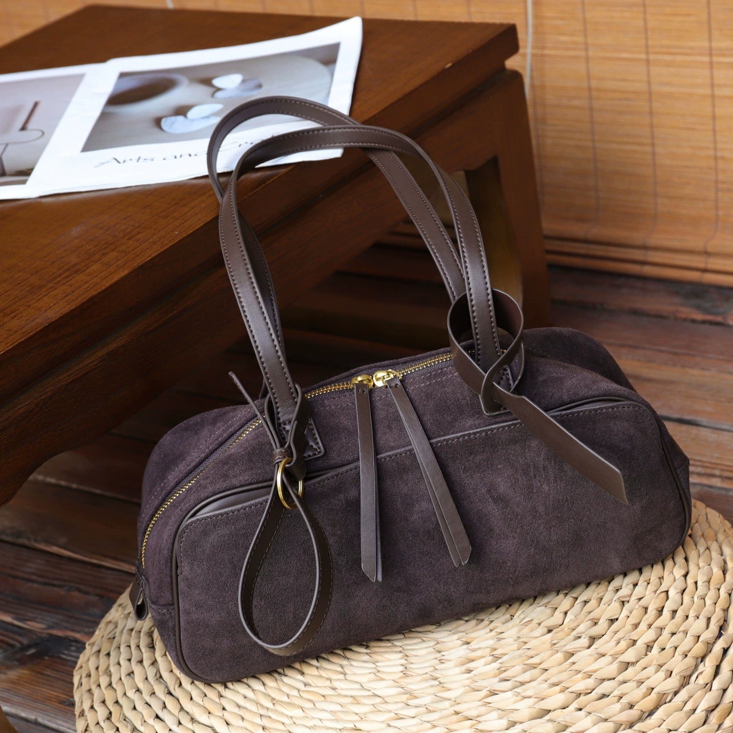 Niche Matte Cowhide Bowling Bag For Women - New Large Capacity Boston Genuine Leather Handbag, Shoulder And Underarm Bag