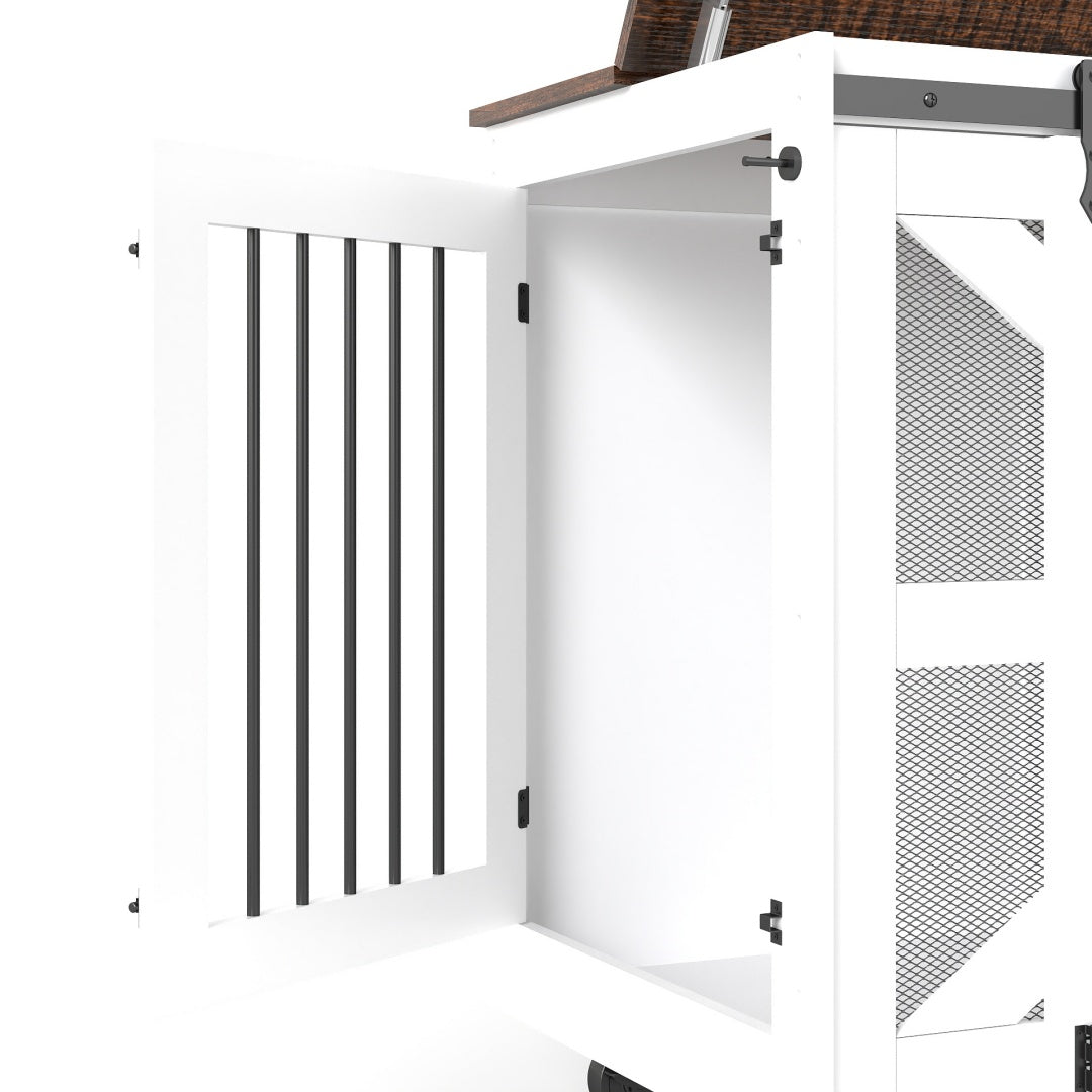47.2 Mobile Dog Crate With Flip-Top Feeding Door, Dual-Access & 5 Caster System 2 Locking, Side Hooks - Multi-Functional Pet Kennel,double Dog Crate Furniture