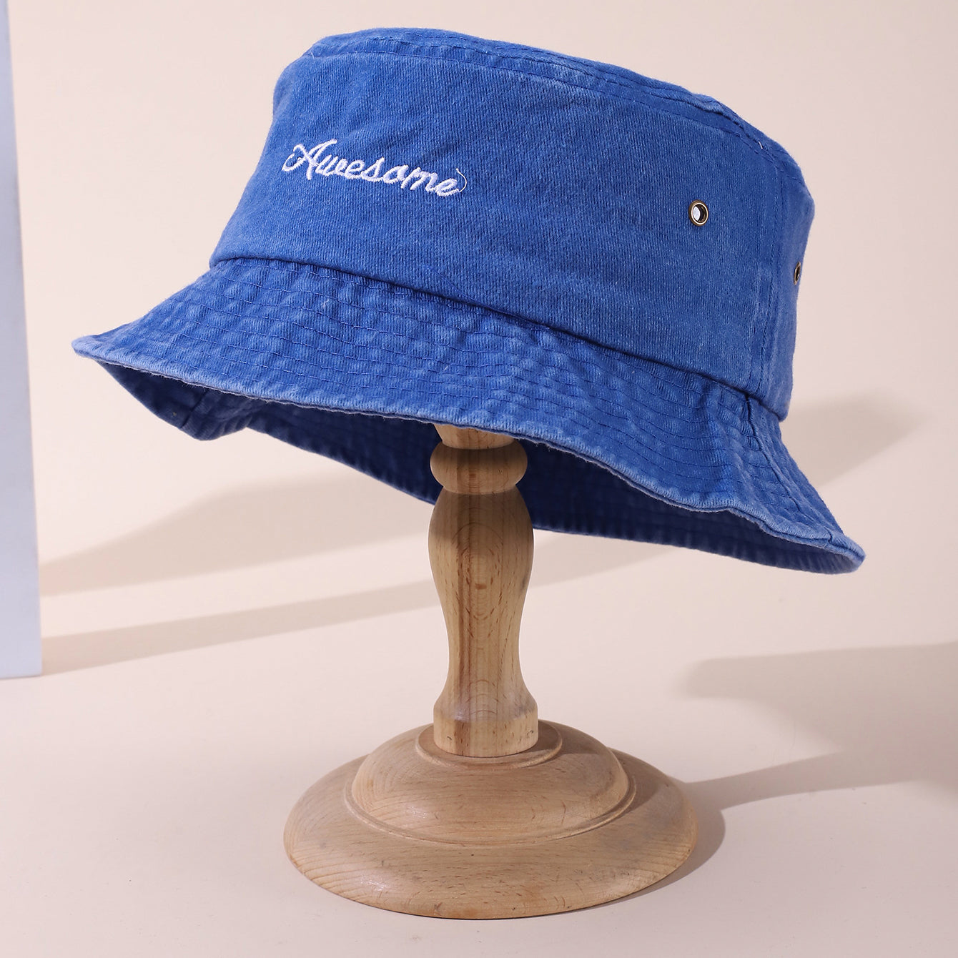 Solid-color Artistic Font Embroidered Washed Denim Casual And Versatile Wide-brimmed Fisherman Hat Suitable For Outdoor Activities And Fishing