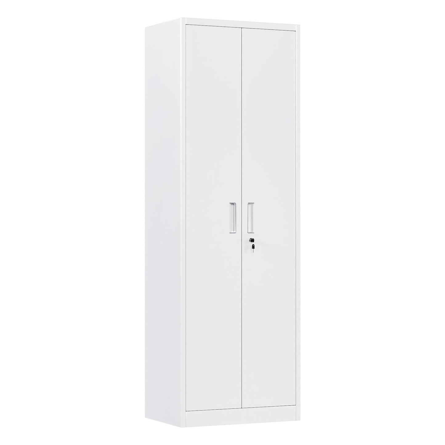 Narrow Metal Garage Storage Cabinet, Lockable Narrow Steel Storage Cabinet With 4 Adjustable Shelves For Garage, Office, Home, Assembly Required, White