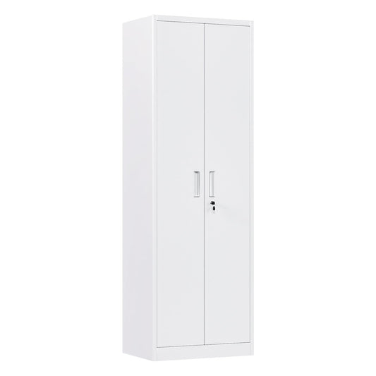 Narrow Metal Garage Storage Cabinet, Lockable Narrow Steel Storage Cabinet With 4 Adjustable Shelves For Garage, Office, Home, Assembly Required, White