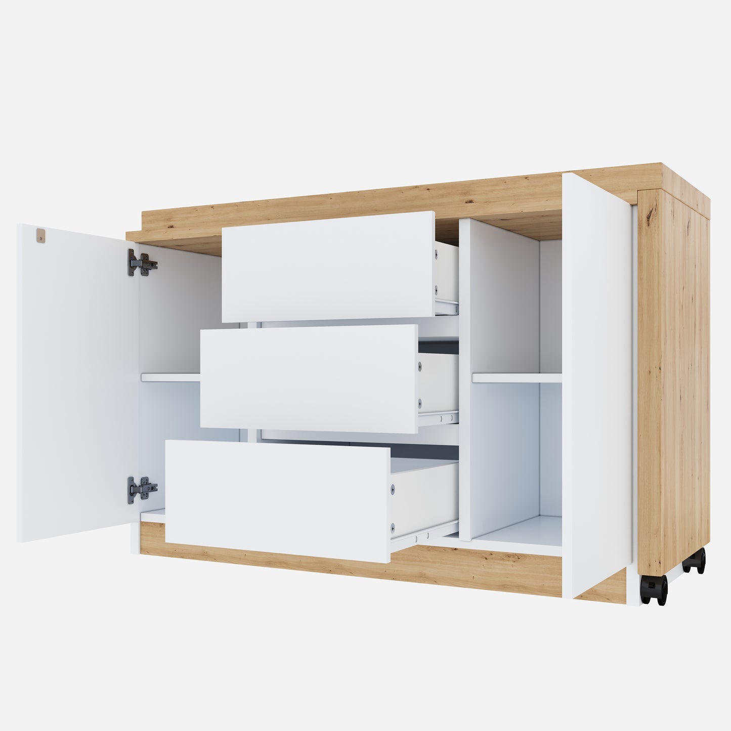 Desk With Lockable Castors  Multifunctional Design, 4 Cm Thicker, Swivel Table Top, Firmly Lockable, White , Foldable Desk, Corner Desk, Sideboard, Thick Material