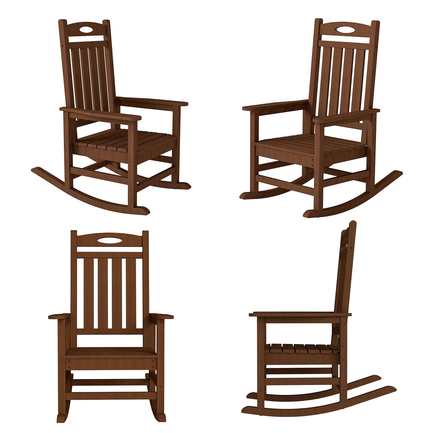 Outdoor Rocking Chair Set Of 2, HDPE Patio Rocking Chair For Adults, Oversized Outdoor Rocker For Porch Garden Lawn,Brown