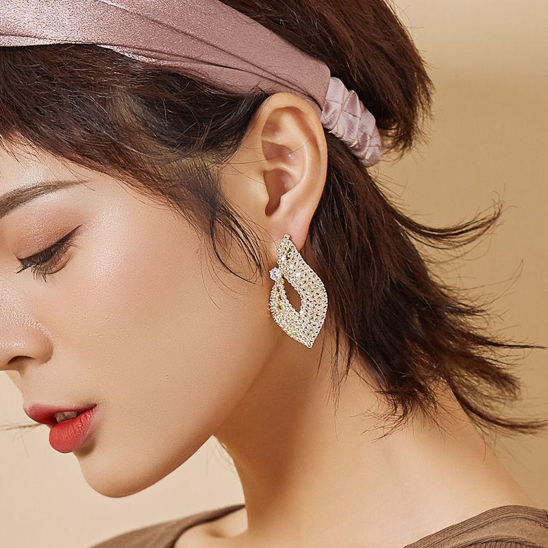 Korean Bold Full Rhinestone Studs, Sparkling Movable Elegant Women Earrings