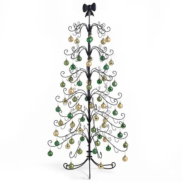 6ft Black PVC Metal Artificial Christmas Tree With Bow Topper, No Extra Ornaments, Daily Decor Tree