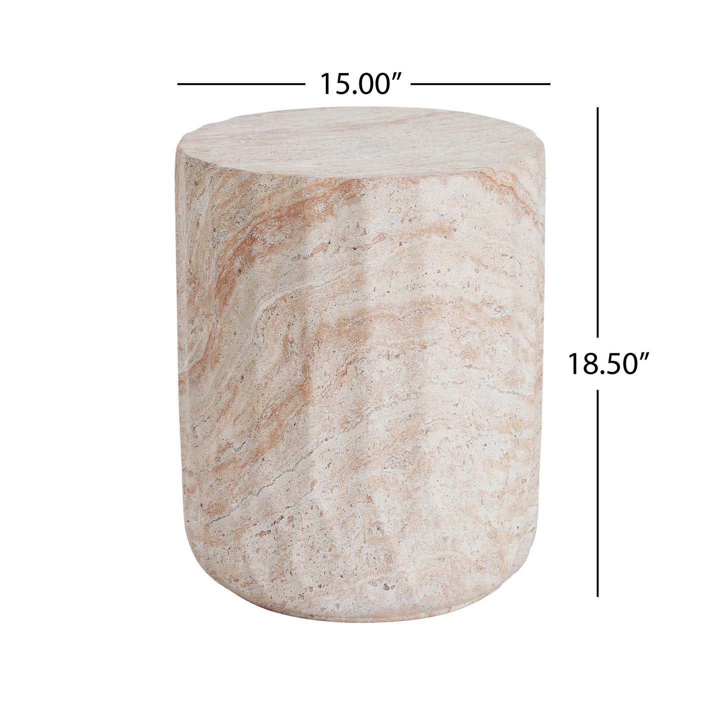 Outdoor Indoor Lightweight Concrete Side Table,Cylinder Travertine Finish Accent Table