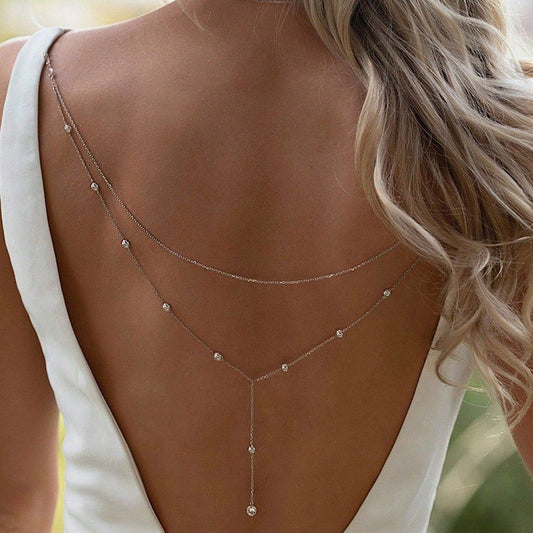 Multi-layer Back Chain Bridal Wedding Dress Accessories Rhinestone Tassel