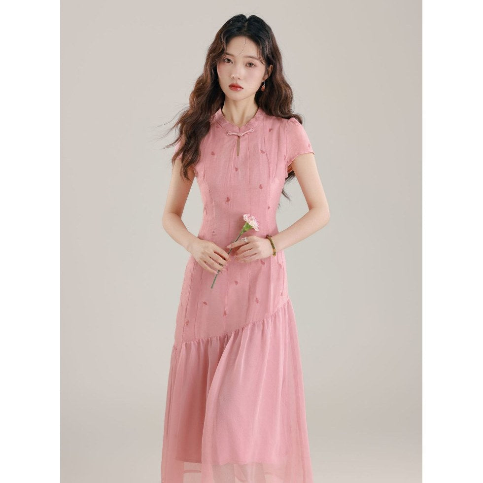 Womens New Chinese-Style Spliced Fake Two-Piece Dress