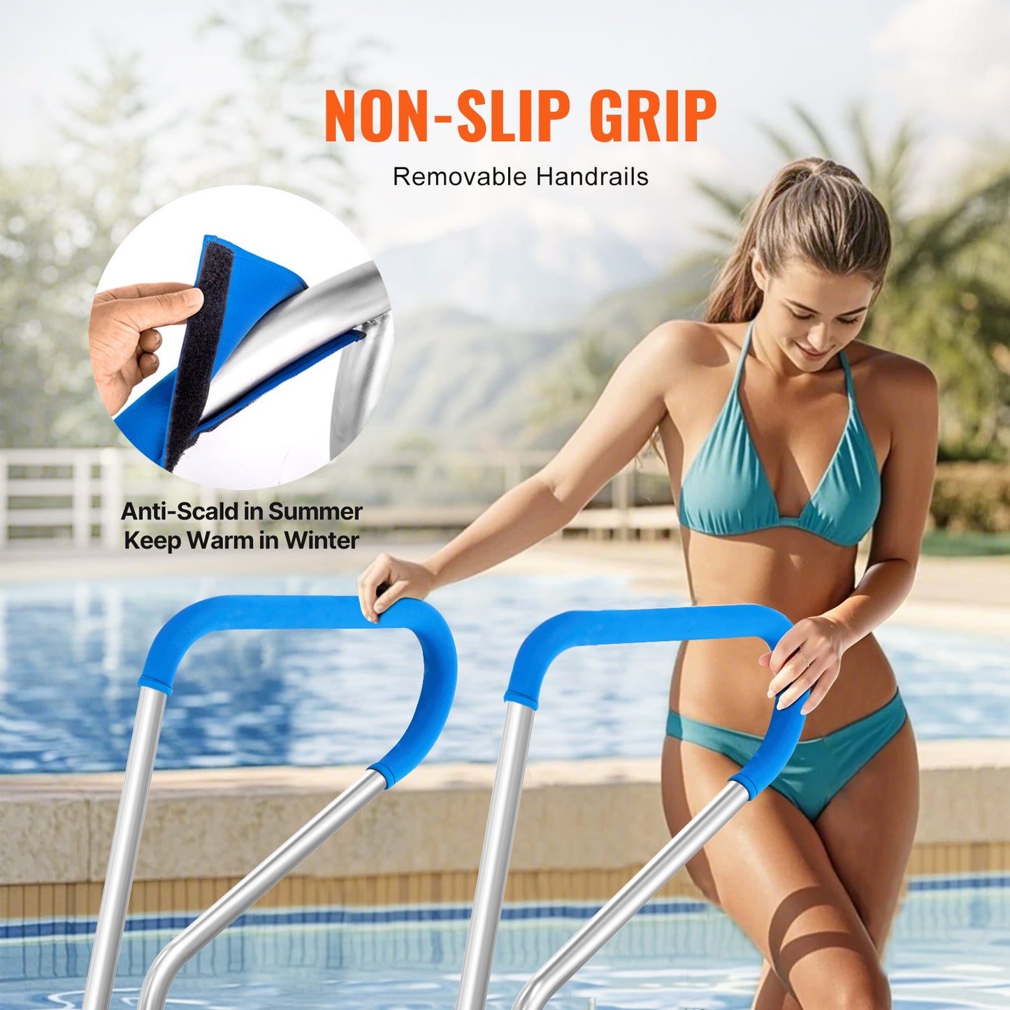 Pool Handrail, 39 X 32 Inch Pool Railing, Stainless Steel With Base Plate For Indoor/Outdoor Pools,Swimming Pool Safety Railing For Decks,Rust-Proof Grab Bar W/ Grip Cover&Accessories For Spas