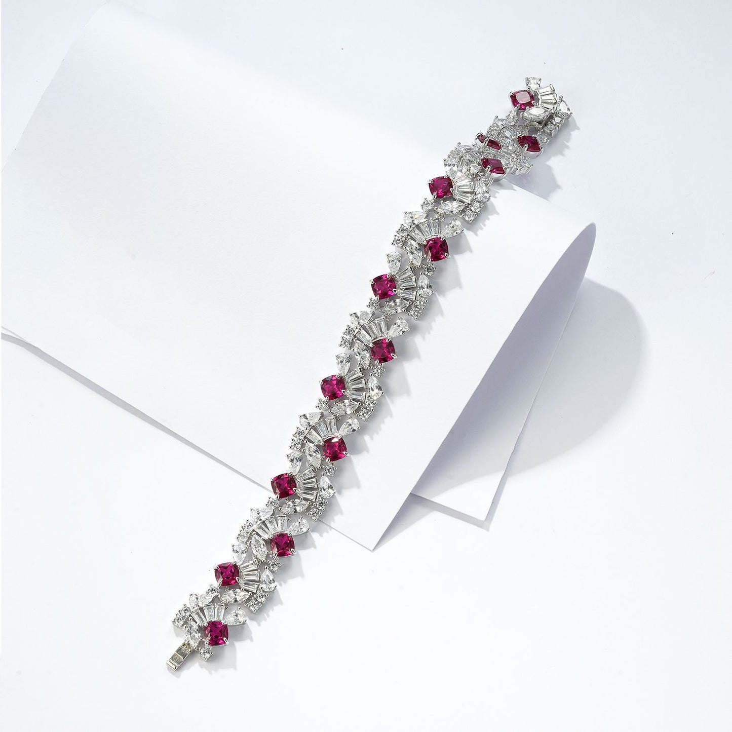 S925 Sterling Silver 5mm Lab-Grown Emerald Ruby Sapphire Tennis Bracelet 16.5cm 14 Stones Platinum Plated Gift Box