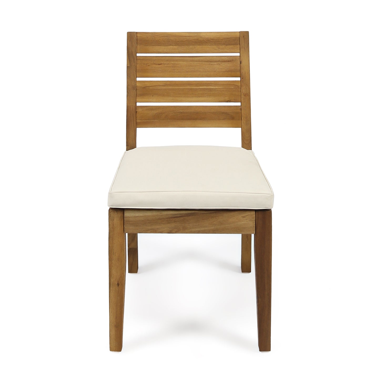 Outdoor Armless Dining Chair With Cushions Set Of 2 ,Natural And Beige