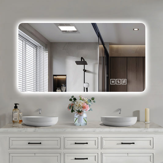 Wall Mounted LED Lighting Mirror Bathroom Mirror Full-length Mirror Makeup Mirror, Three Color Lighting-dimming-IP44 Waterproof Anti Fog Touch 24 X48 Inches