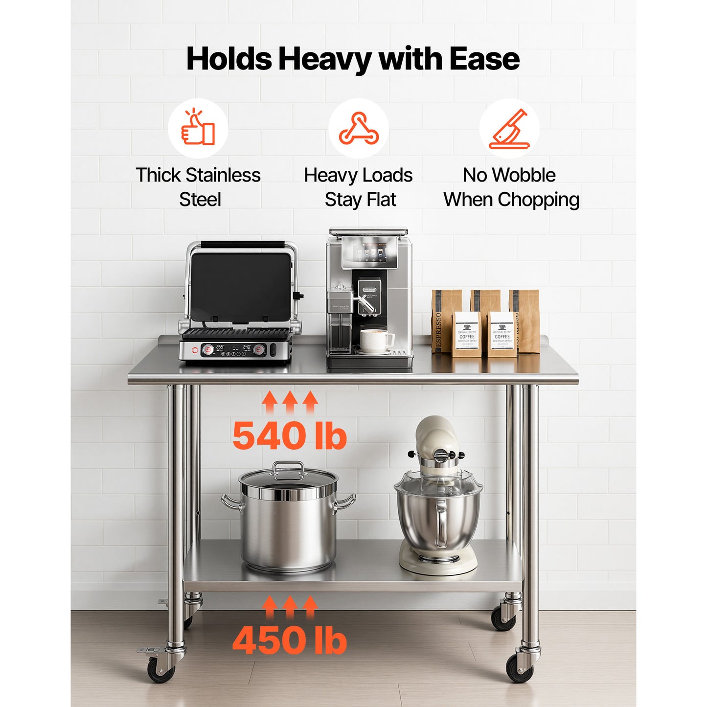 Stainless Steel Work Table, 24x48 Inch Food Prep Table With Wheels, Commercial Kitchen Workstation With Adjustable Undershelf, Metal Heavy Duty Utility Worktable, For Restaurant Home Outdoor