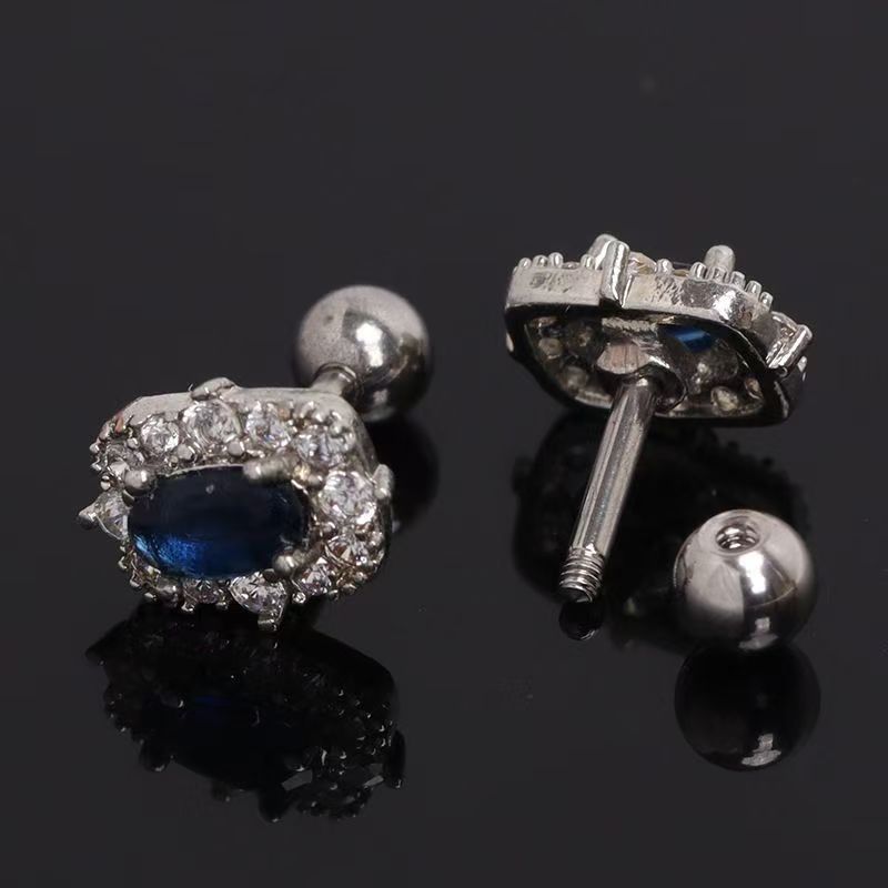 New Oval Earrings Inlaid With Red & Blue Zircon Rhinestones, High-End Electroplated Light Luxury Stud Jewelry For Men & Women