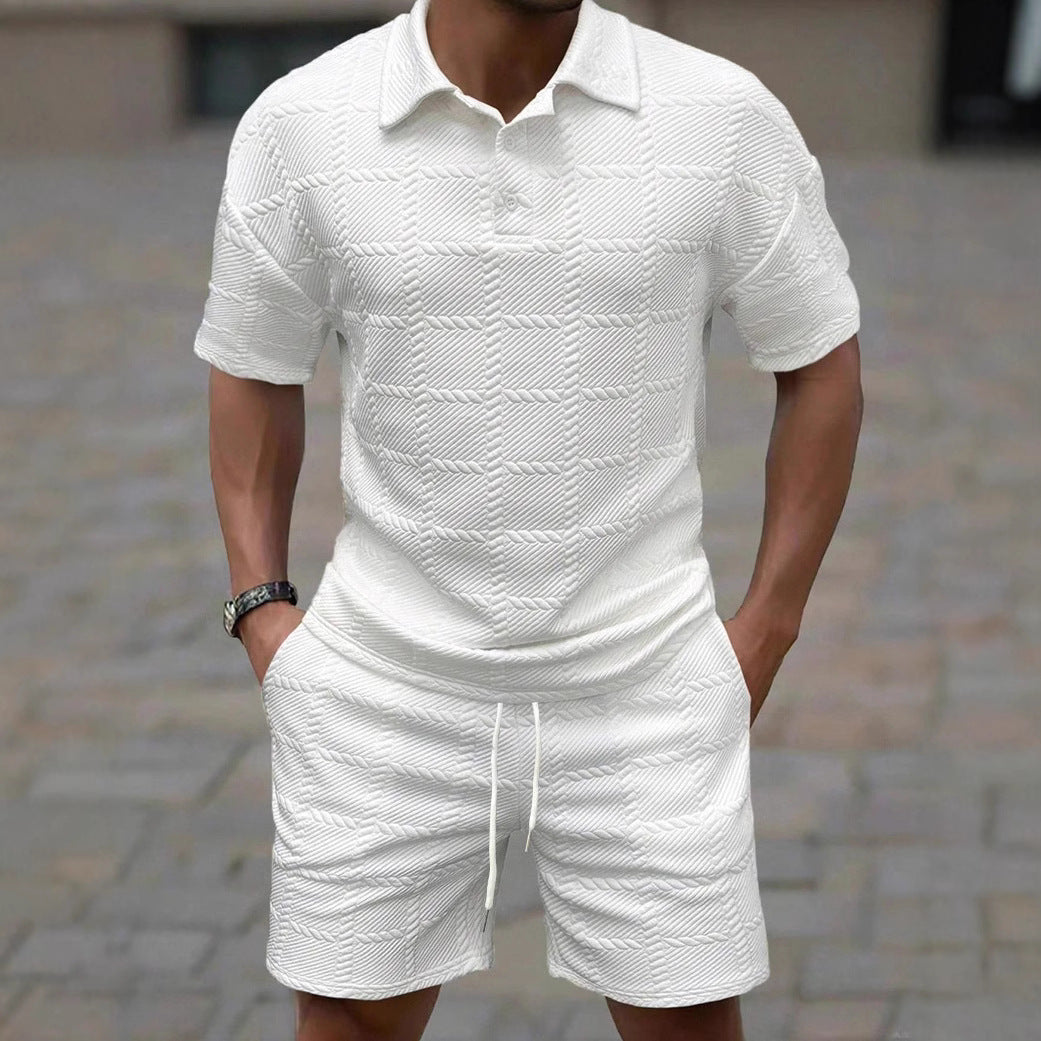 Solid-color Fashion Casual Mens Short-sleeve Set