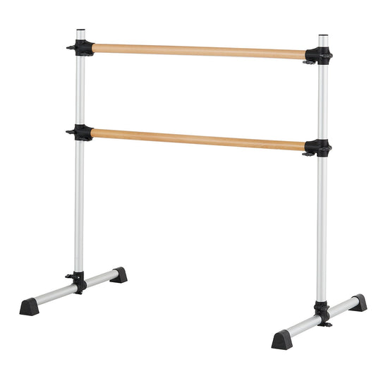 Ballet Barre, 4 Ft Double Beechwood Barre Bar For Home, Freestanding Portable Ballet Stretching Dance Bars, Height Adjustable Anti-Wobble Fitness Gym Equipment, For Pilates Balance Workout