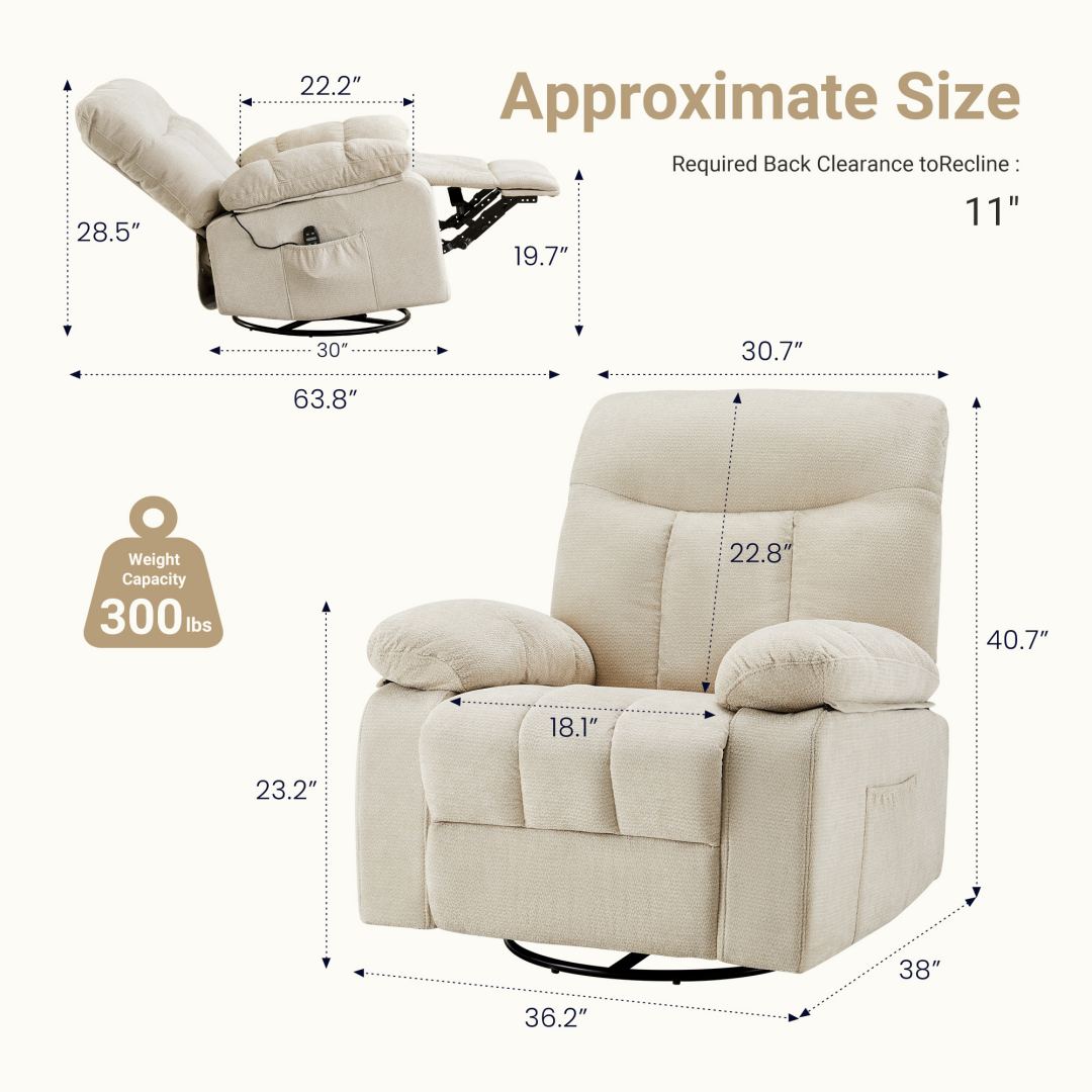 Rocking Chair And Lounge Chair, Rotating Lounge Chair With Vibration Massage And Lumbar Heating