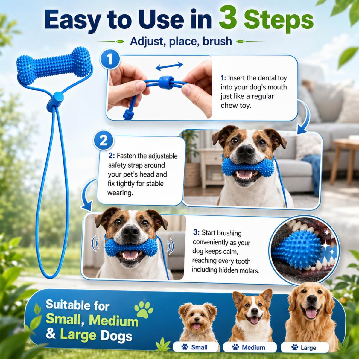 Dual-Action Canine Dental Prop, Dog Dental Chew Toy For Easier Teeth Brushing, Premium Pet Oral Care Accessory Perfect For Small Medium And Large Size Dogs  2PCS