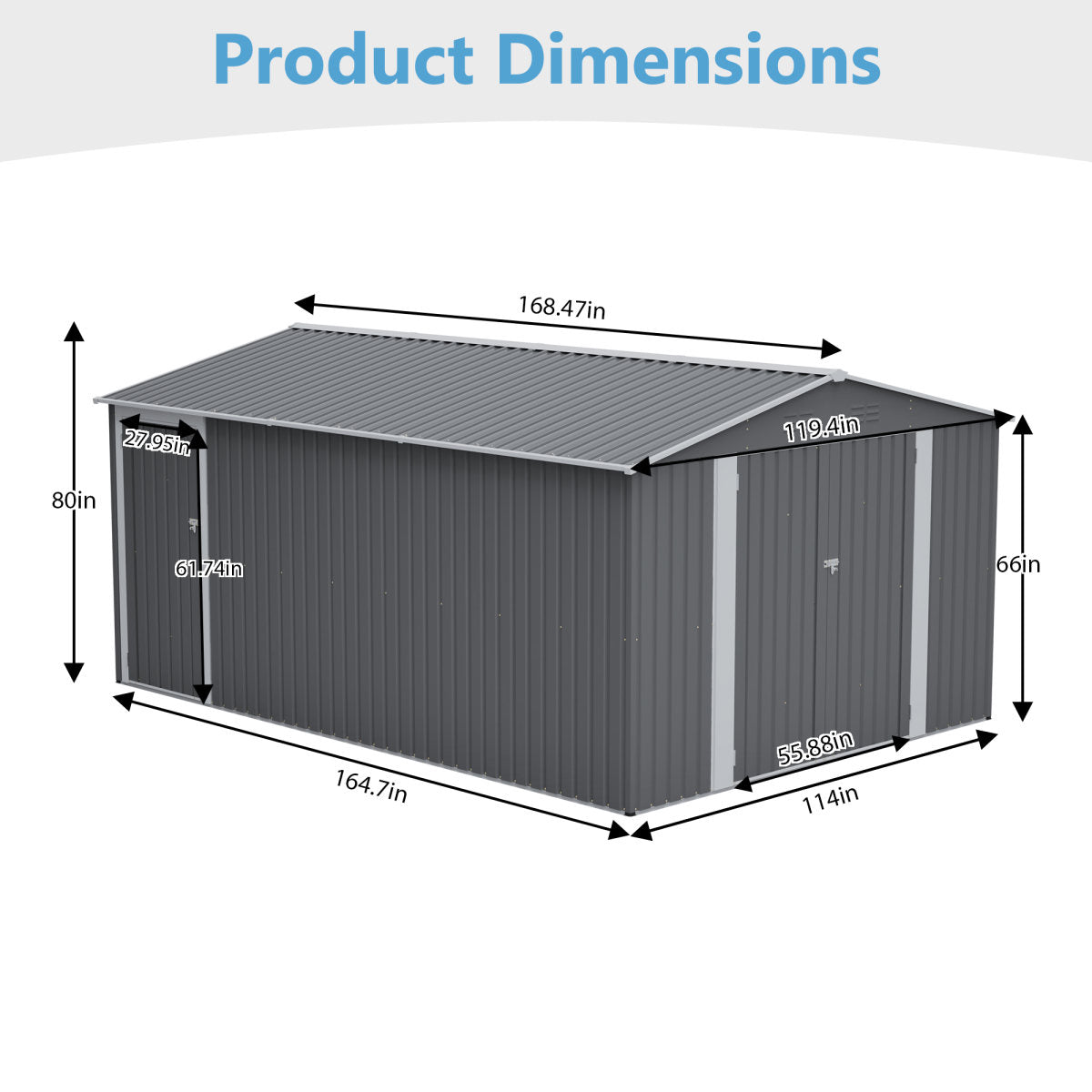 10x14 FT Outdoor Metal Storage Shed, Large Garden Shed Tool Shed with 3 Lockable Doors & Side Door, Waterproof Yard Building with 4 Air Vents for Backyard, Patio, Light Gray