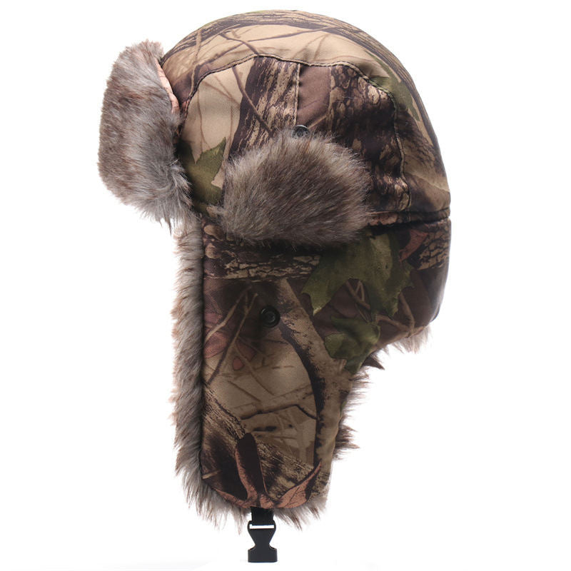 Windproof Mens And Womens Outdoor Thickened Leaf-Camouflage Lei Feng Cap
