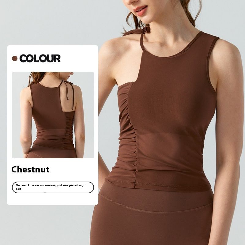 Yoga Vest With Chest Pad Strap Pleated Pure Hot Outerwear Top