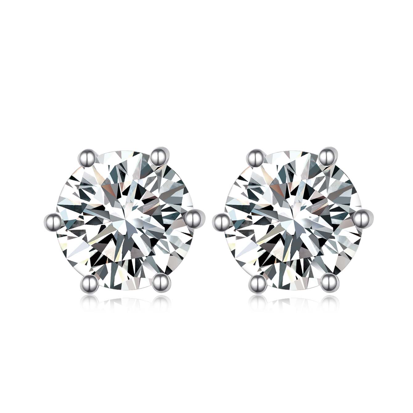 S925 Sterling Silver 4-Prong Moissanite Stud Earrings, 1&2ct D-VVS1 Round Cut, Platinum Plated 1.5&2.2g Women's Jewelry Gift Box
