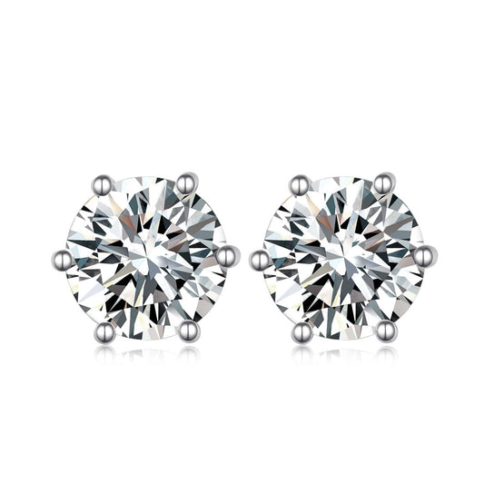 S925 Sterling Silver 4-Prong Moissanite Stud Earrings, 1&2ct D-VVS1 Round Cut, Platinum Plated 1.5&2.2g Women's Jewelry Gift Box