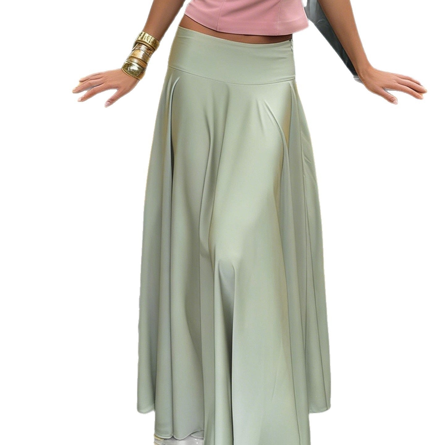 American-style Vintage Art-inspired Niche Fashion Elegant Draped Midi Skirt