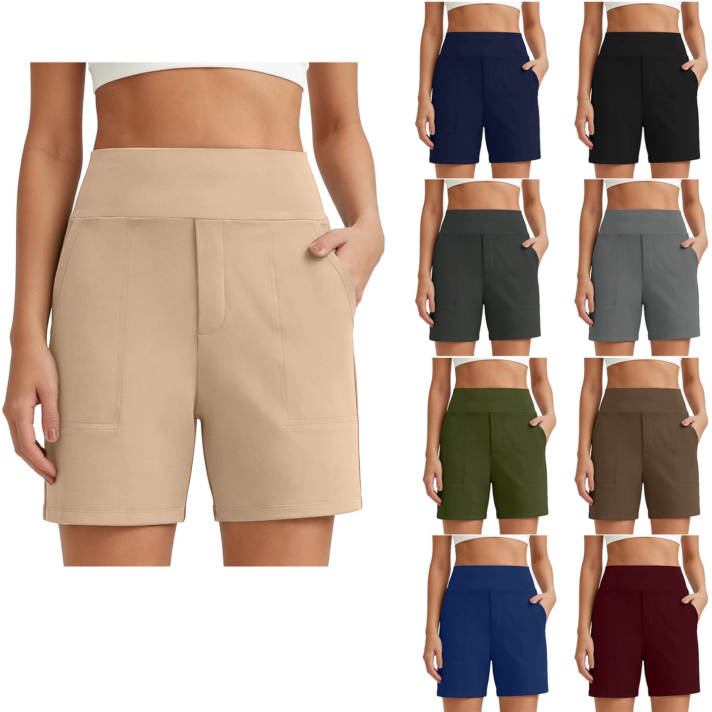 New Womens Solid-color Stretchy Comfortable Fitness Casual Shorts