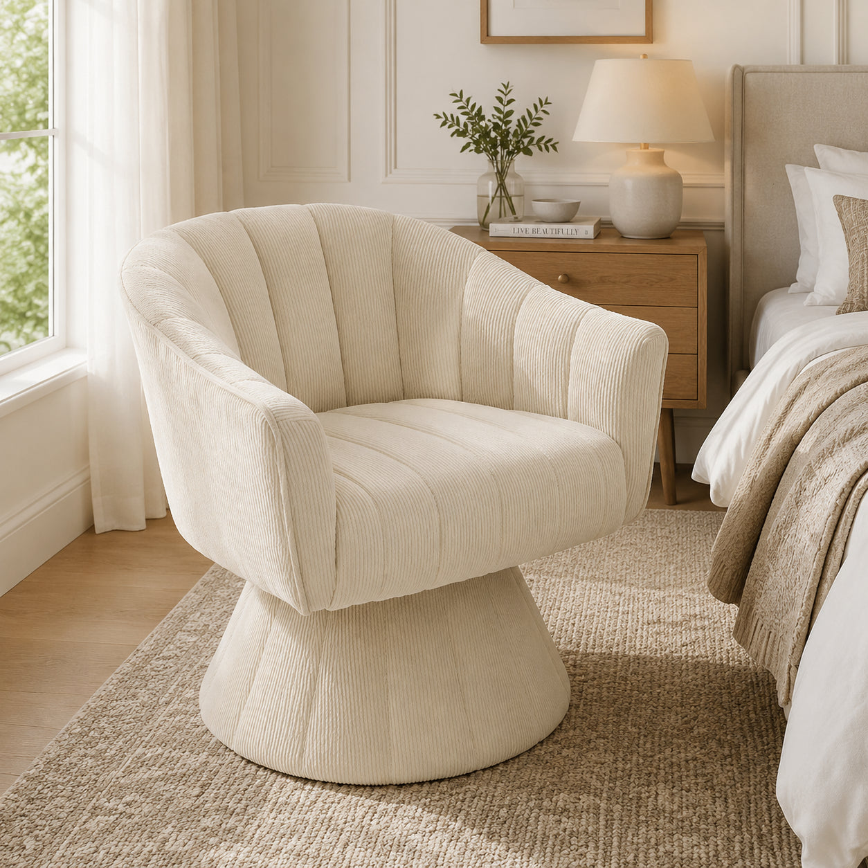 Elegant 360 Swivel Chair With Ergonomically Shaped Seat And Back Upholstery, Enveloping Armrests As Well As A Modern Design And Stable Base - Ideal For The Office, Living Room Or Home Office.