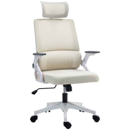 Bürostuhl Schreibtischstuhl Office-Stuhl, Höhenverstellbar, 1 Kopfstütze, 60 X 61 X 121,5 Cm Beige