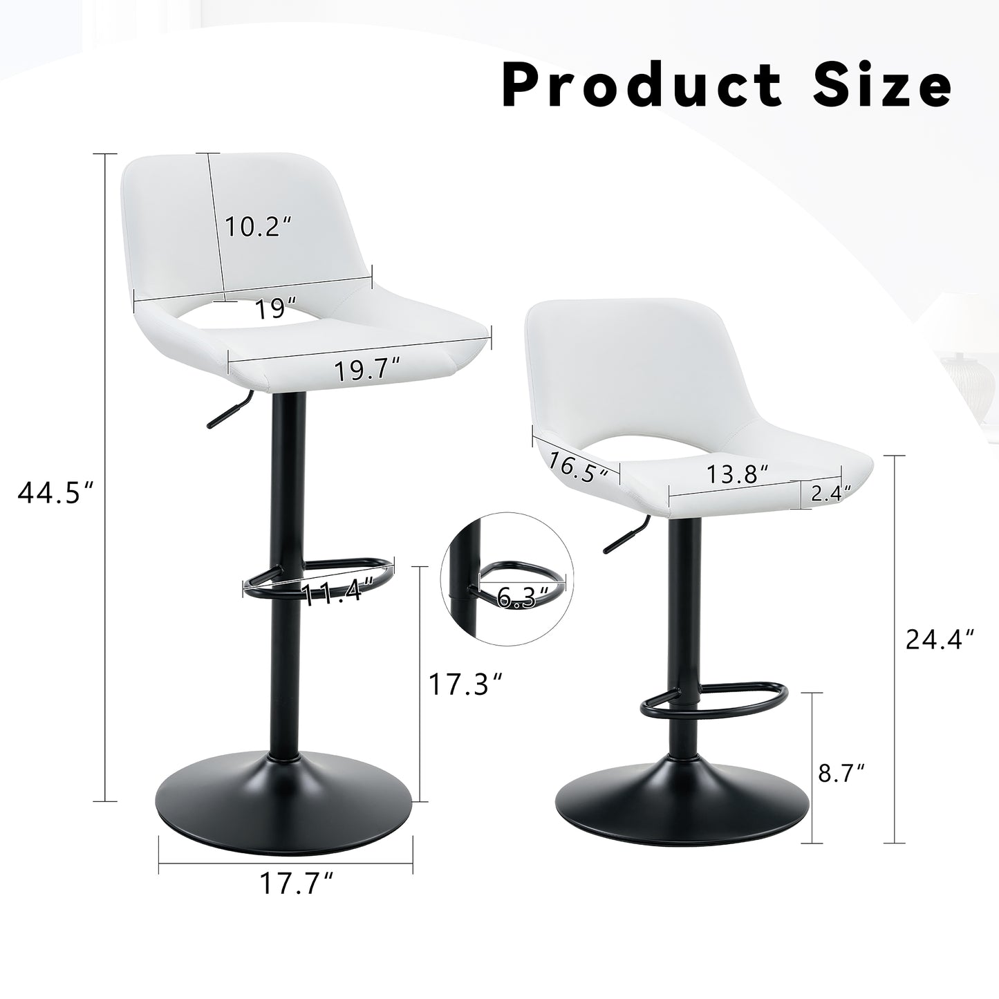 Modern Swivel Adjustable Bar Stools Set - 2 Pack, White PU Material, With Footrest, Holds Up To 250 Lbs, Suitable For Home Bars And Kitchen Islands