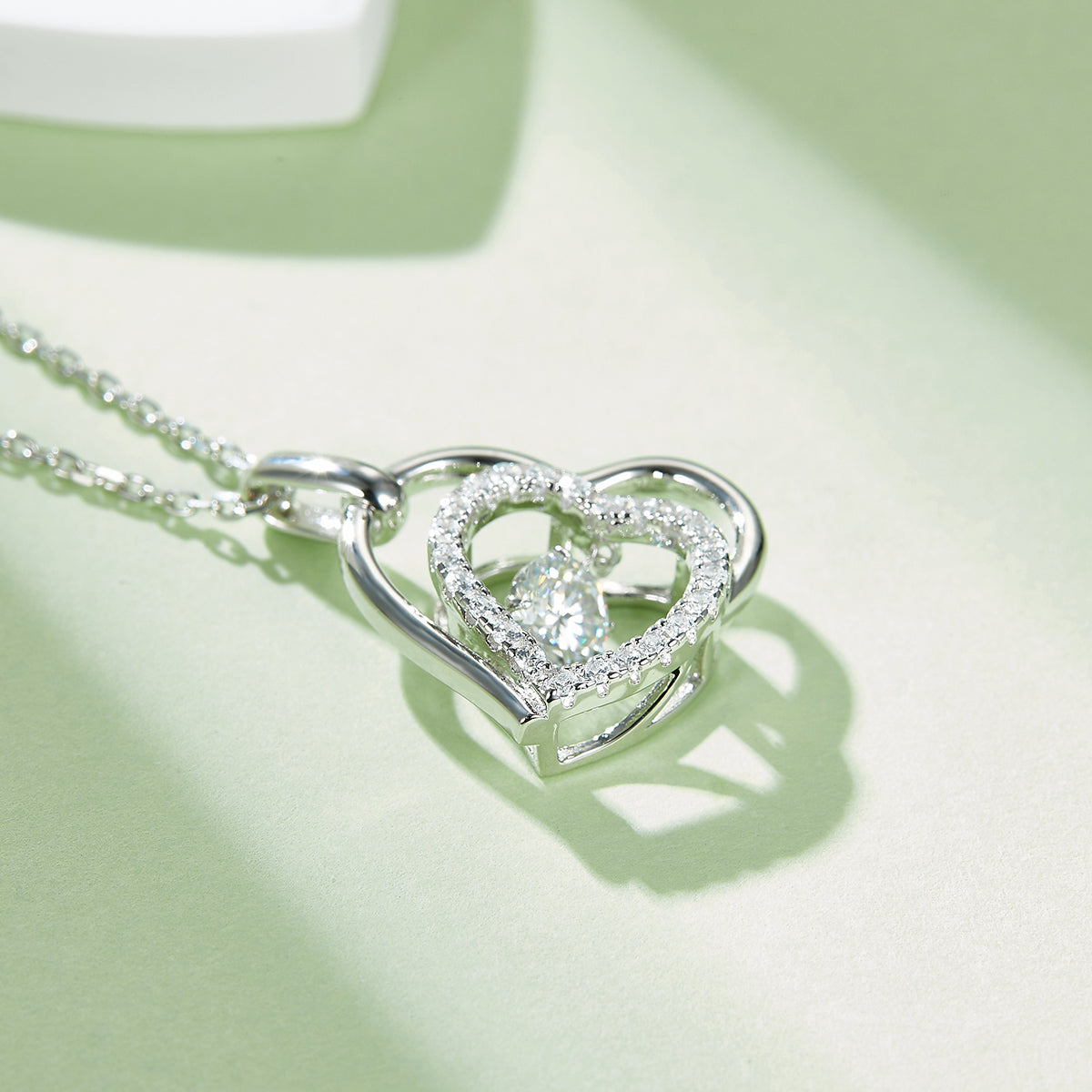 S925 Sterling Silver 0.5ct D Color VVS1 Moissanite Interlocking Heart Necklace 45cm Platinum Plated GRA Certified Gift Box