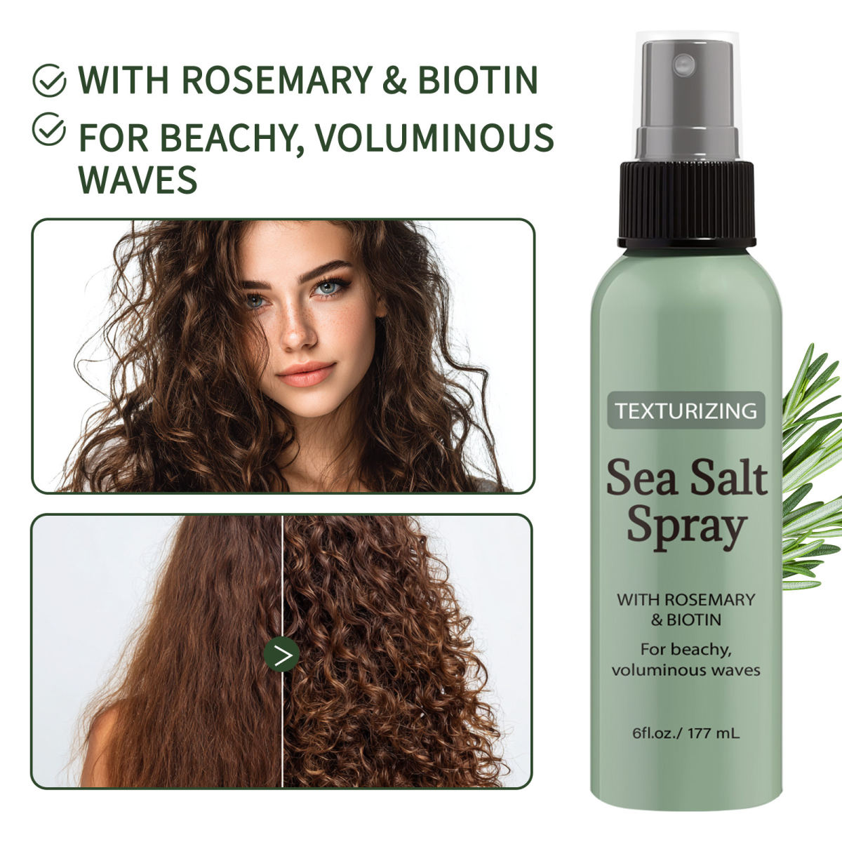Rosemary Moisturizing Fluffy Stereotype Modeling Care Sea Salt Hair Care Spray