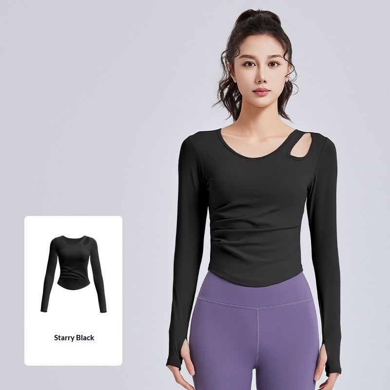 Hollowed-out Ruched Slim-fit Pilates Workout Fitness Yoga Top