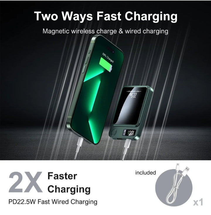 Mini Magnetic Fast Charging Power Bank LED Digital Display Wireless Charger