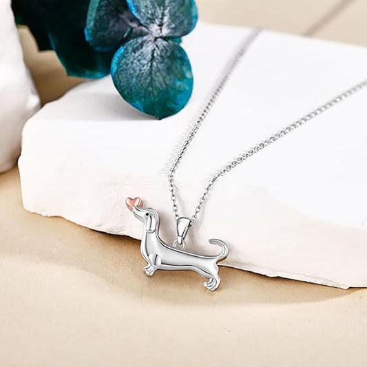 Accessories Two-color Cute Sausage Dog Heart Necklace