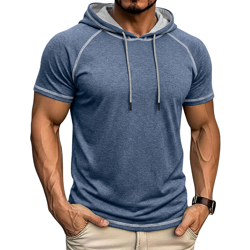 Men's Sports Fitness Hooded Short-sleeved T-shirt