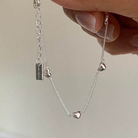 1pc 999 Sterling Silver Multi-Heart Chain Bracelet, Minimalist Delicate Style, Perfect For Daily Wear And Valentine's Gift